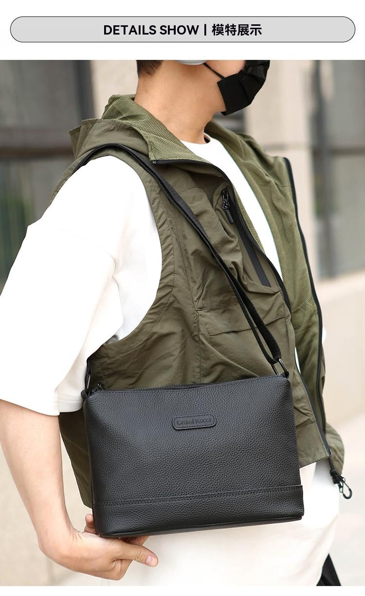 【拍一發三，限時特惠】三拉鍊，多隔層，真牛皮，男士單肩包