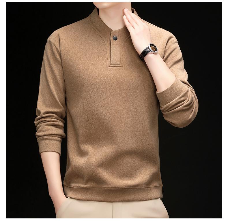 Romon/羅蒙，男士秋冬季，高檔純色，德絨衛衣，半高領，保暖雙面絨，打底衫