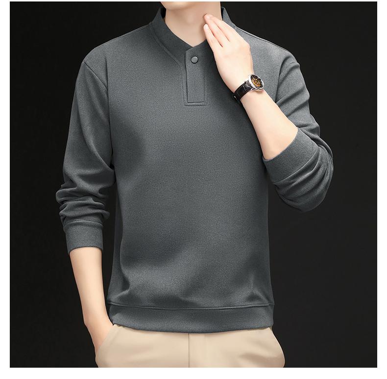 Romon/羅蒙，男士秋冬季，高檔純色，德絨衛衣，半高領，保暖雙面絨，打底衫