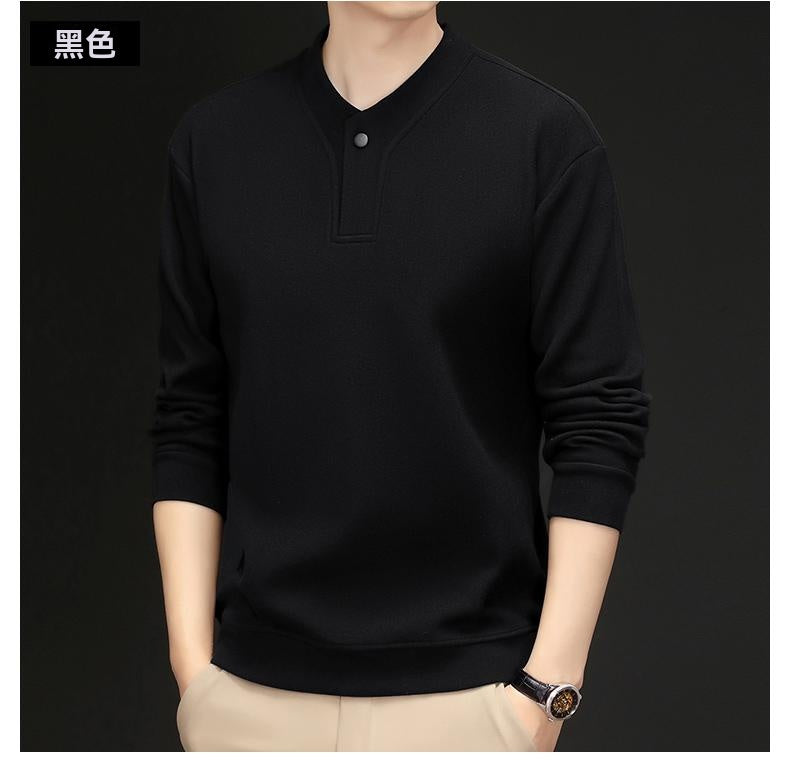 Romon/羅蒙，男士秋冬季，高檔純色，德絨衛衣，半高領，保暖雙面絨，打底衫