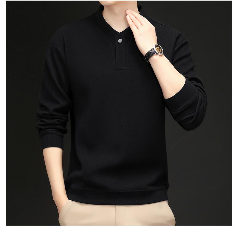 Romon/羅蒙，男士秋冬季，高檔純色，德絨衛衣，半高領，保暖雙面絨，打底衫